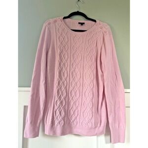 Talbots Wool Blend Sweater Womens Large Cable Knit Pink Button Pullover